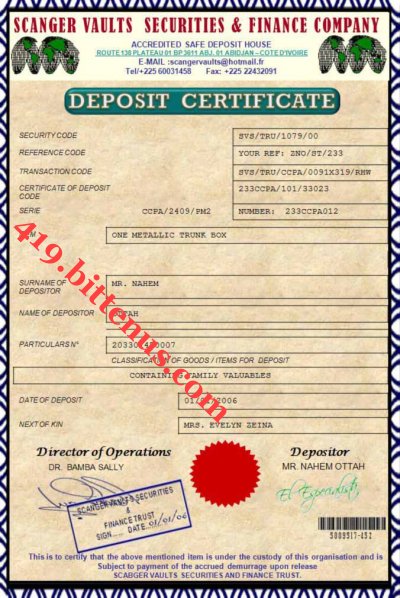 Certificado de deposito